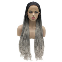 16 inch Micro box braid Straight 1b ombre grey lace wig afro lace front wig  - £68.91 GBP