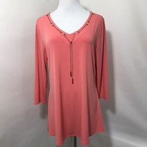 Valerie Stevens Coral Tunic Top Gold Neck chain Sz M - £16.27 GBP