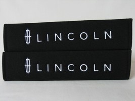 2 pieces (1 PAIR) Lincoln Embroidery Seat Belt Cover Pads (White on Black) - £13.33 GBP