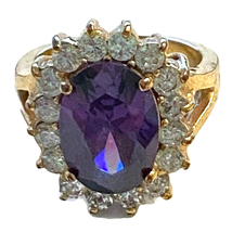 Purple Cocktail Ring 6.5 Faceted Formal Gold Tone contemporary Costume F... - £6.29 GBP