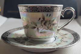 2 Pcs. C.P. Limoges Teacup and Saucer Flowers Silver Tone 2 1/4 Inch Cup... - $19.99