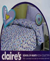 SCHOOL OF HEARTS LAVENDER PURPLE TWIN COMFORTER SHEETS 4PC BEDDING SET NEW - £65.00 GBP