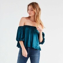 Urban Outfitters Dia Off Shoulder Rayon Silky Slip On Top Blouse Green M... - $19.99