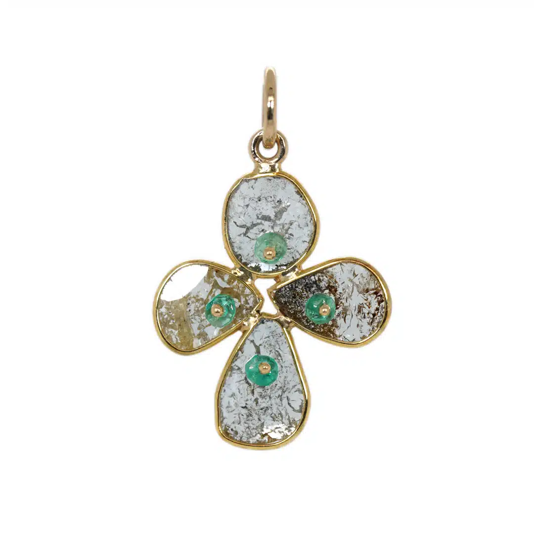 Slice Diamond and Emerald Bead Flower Pendant  - £148.90 GBP