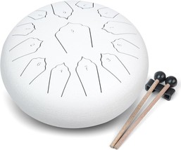 Muscell Steel Tongue Drum 12 Inches 13 Notes, Hand Drum With Bag, Music, White - £51.06 GBP