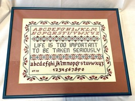 Vintage Counted Cross Stitch Completed Matted Framed Life Is Too Short Sampler - £23.90 GBP