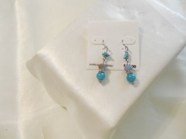 Department Store 1- 5/8&quot;Silver Tone Turquoise Bead Dangle Drop Earrings C593 - $11.51