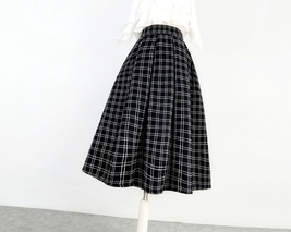 Winter Black Tweed Midi Skirt Black A-line Midi Pleated Skirt Holiday Outfit image 4