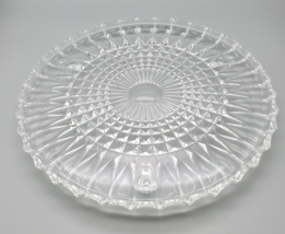 Vintage Glass Footed Cake Plate Tray Clear Diamond Pattern Scalloped Edg... - £25.38 GBP