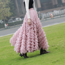 PINK Tiered Tulle Maxi Skirt Women Custom Plus Size Ruffle Tulle Skirt image 3