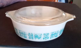 Pyrex Amish Butterprint Casserole 1 pt Baking Dish 471 White Blue Clear ... - $34.58