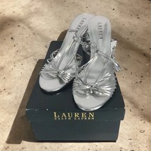 Ralph Lauren Womens Silver Kidskin Vegan Aeryn Metallic 4” Heel Sandals Size 9B - £26.38 GBP