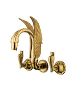 GOLD PVD WALL MOUNTED SWAN BATHROOM SINK FAUCET SWAN HANDLES LUXURY TAP - $1,299.00