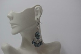 Swarovski Crystal Chandelier Hook Earrings Dark Blue/ White Oval Drop Dangles - £123.32 GBP