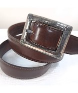 Eddie Bauer Leather Belt womens sz M Medium Brown Leather silver buckle ... - $484.09 MXN