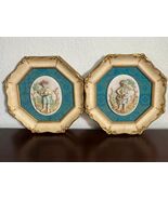Pair Antique Framed Children Lithographs Gilt Frames European c1900 - $195.99