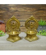 Vintage Pair of Brass Lakshmi Diya Oil Lamps Decorative Mandir Aarti Puj... - $133.65