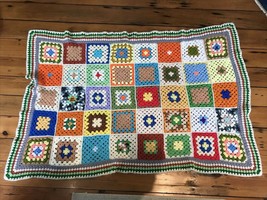 Vintage Crochet Granny Square Quilt Blanket Afghan Soft Acrylic Colorful... - £47.68 GBP