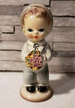 Vintage Josef Originals Teddy Bouquet of Flowers Porcelain Figurine - $29.90