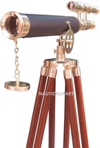 NauticalMart 1970&#39;S Leather Brass 18&quot; Elegant Telescope Rosewood Tripod - £150.73 GBP
