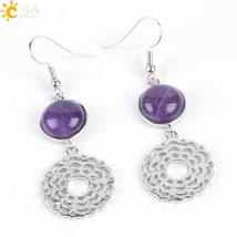 CSJA Women Flower of Life Earrings Reiki Natural Stone Agates Dangler Ethnic Yog - £6.49 GBP