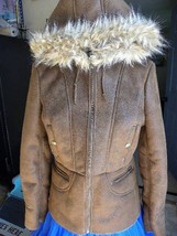 Women&#39;s Powder River Outfitters Faux Suede And Fur Hooded Coat ~M~ - £21.92 GBP