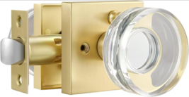 Keyless Interior Door Knob w/ Lock Crystal Clear Round &amp; Square Satin Brass Gold - £29.88 GBP