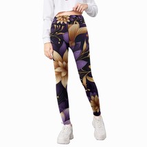 Girls Printed Leggings Purple and Gold Floral on Black 3 Sizes S-4X Available! - £21.22 GBP
