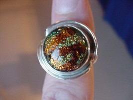 (#DR7-13) Size 7 Dichroic Glass Sterl Silver Ring Orange Green - £24.72 GBP