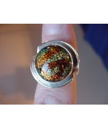 (#DR7-13) Size 7 DICHROIC GLASS Sterl SILVER RING ORANGE GREEN - $42.29 CAD
