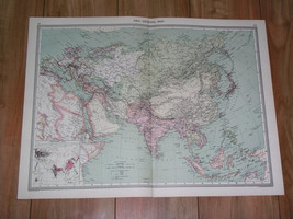 1908 ANTIQUE POLITICAL MAP OF ASIA SAUID ARABIA INDIA CHINA INDONESIA RU... - £20.97 GBP