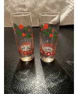 Set of 2 Stolinaya Stoli Russian Vodka 4&quot; Tall Shot Glasses Christmas Holly - £9.37 GBP