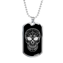 Calavera Mexican Sugar Skull 12 Necklace Stainless Steel or 18k Gold Dog Tag 24 - £37.92 GBP+