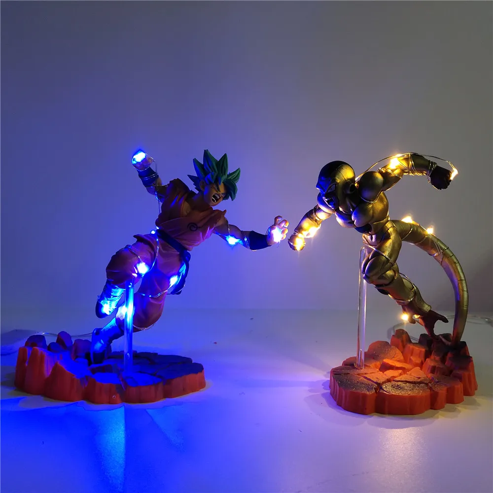 2pcs/set Dragon Ball Z Son Goku God VS Golden Frieza Action Figure Led Figurine - $35.50