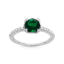 CZ Band with Center Round Emerald Green CZ Engagement Ring - £23.95 GBP