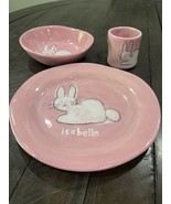 Alex Marshall Studios &quot;Isabella&quot; Bunny Childs 3 Piece Dish Set Pink Bowl... - $730.19 MXN