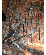Lot Of 19 Halloween Prop Weapon Lot Hammer Knife Shovel Pitch Fork Mache... - $126.23 CAD