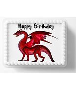 Red Dragon Happy Birthday Medieval Edible Image Cake Topper Edible Image... - $16.47