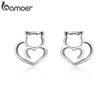 Hot Sale Authentic 925 Silver Cute Cat Small Stud Earrings for Women Fashion Sil - $15.41