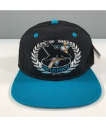Vintage San Jose Sharks Fitted Hat Size 7 Black Blue Teal White Old Logo - £36.42 GBP