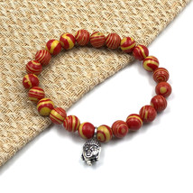 Naturale Arcobaleno Calsilica Buddha 8 MM Perline 7.5 &quot; Stratchable Bracciale - £10.43 GBP