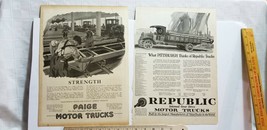 TWO Antique 1919 TRUCK ADVERTISEMENTS Leslie&#39;s Weekly PAIGE &amp; REPUBLIC A... - £10.26 GBP