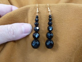 (EE-471-31) graduated faceted Black onyx Brazil gemstone dangle gold earrings - £14.18 GBP