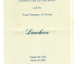 Hall of Fame Committee of Georgia &amp; Trust Company Menu 1960 Capital City... - £32.81 GBP