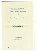 Hall of Fame Committee of Georgia &amp; Trust Company Menu 1960 Capital City Club  - £32.76 GBP