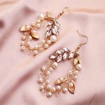Miallo 2021 Classic Gold Leaves Austrian Crystal Wedding Earring Handmade Bridal - £8.49 GBP