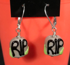 Halloween tombstone earrings RIP rest in peace Handmade glass lampwork - $27.71