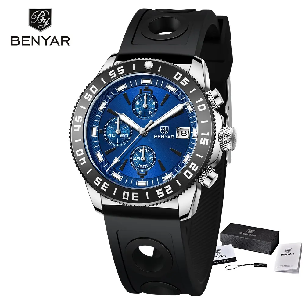 2024 BENYAR Men Wristwatch Stainless Steel   Watch for Men  Fashion Waterproof C - $118.55