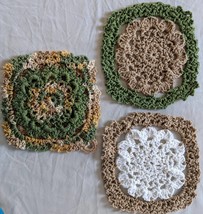 Green and Tan Lacy Medallion Crocheted Potholder and Dishcloth Set - $15.00