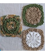 Green and Tan Lacy Medallion Crocheted Potholder and Dishcloth Set - $20.75 CAD